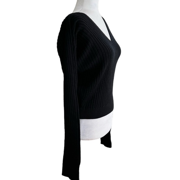 RARE! Helmut Lang Black Ribbed V-Neck Wool Sweater Top in Nero M - Picture 2 of 7